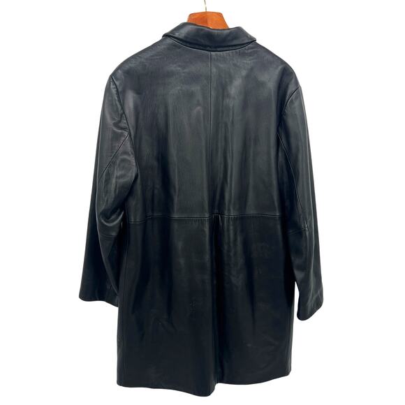 VTG 90s XL Lambskin Black Soft Leather Jacket Lined Coat Button Collar MidLength - Picture 3 of 10